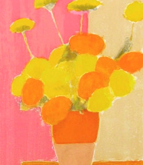 ベルナール・カトランの絵画作品　タイトルは、INDIAN ROSES ON A PINK WALL
